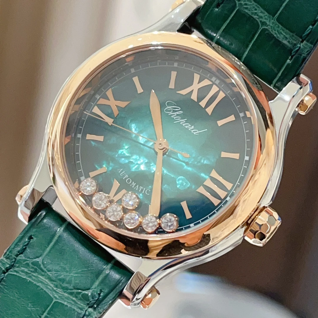 99新 Chopard/萧邦 快乐7钻36mm绿贝母间玫瑰金自动机械全套2021