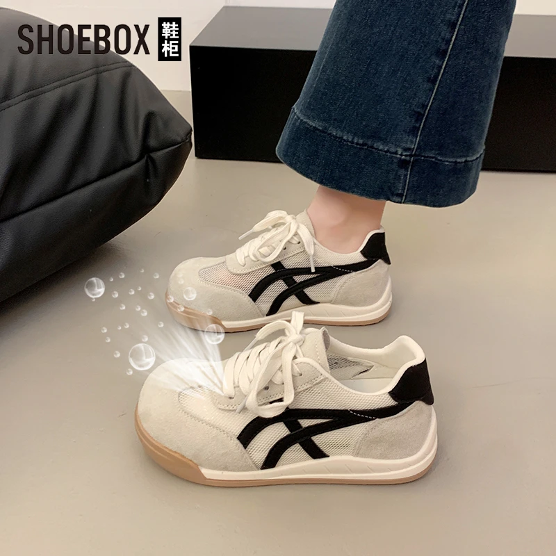 达芙妮旗下网面透气小白鞋阿甘鞋女2025新款厚底丑萌鞋爆款德训鞋