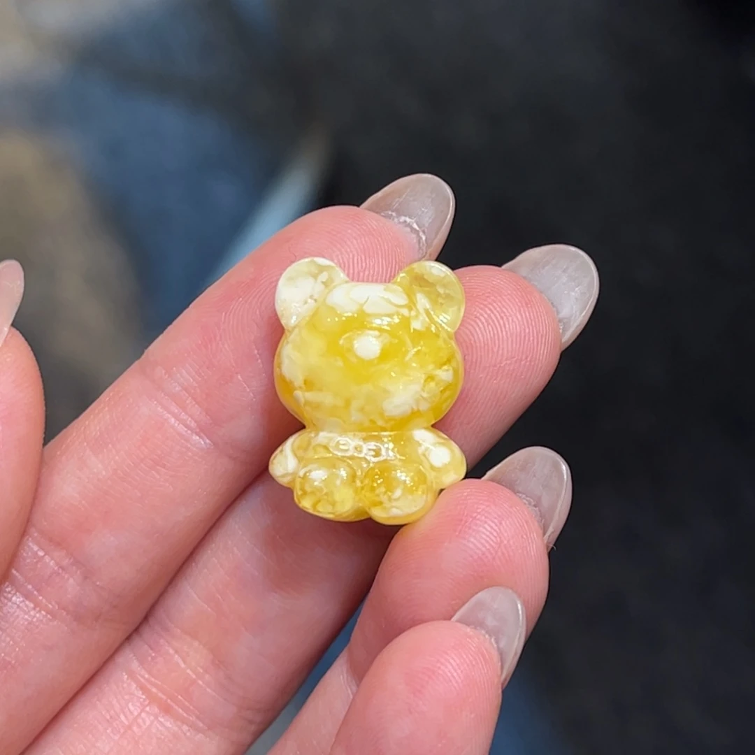 琥珀珠宝奇石未镶嵌白*黑金白熊