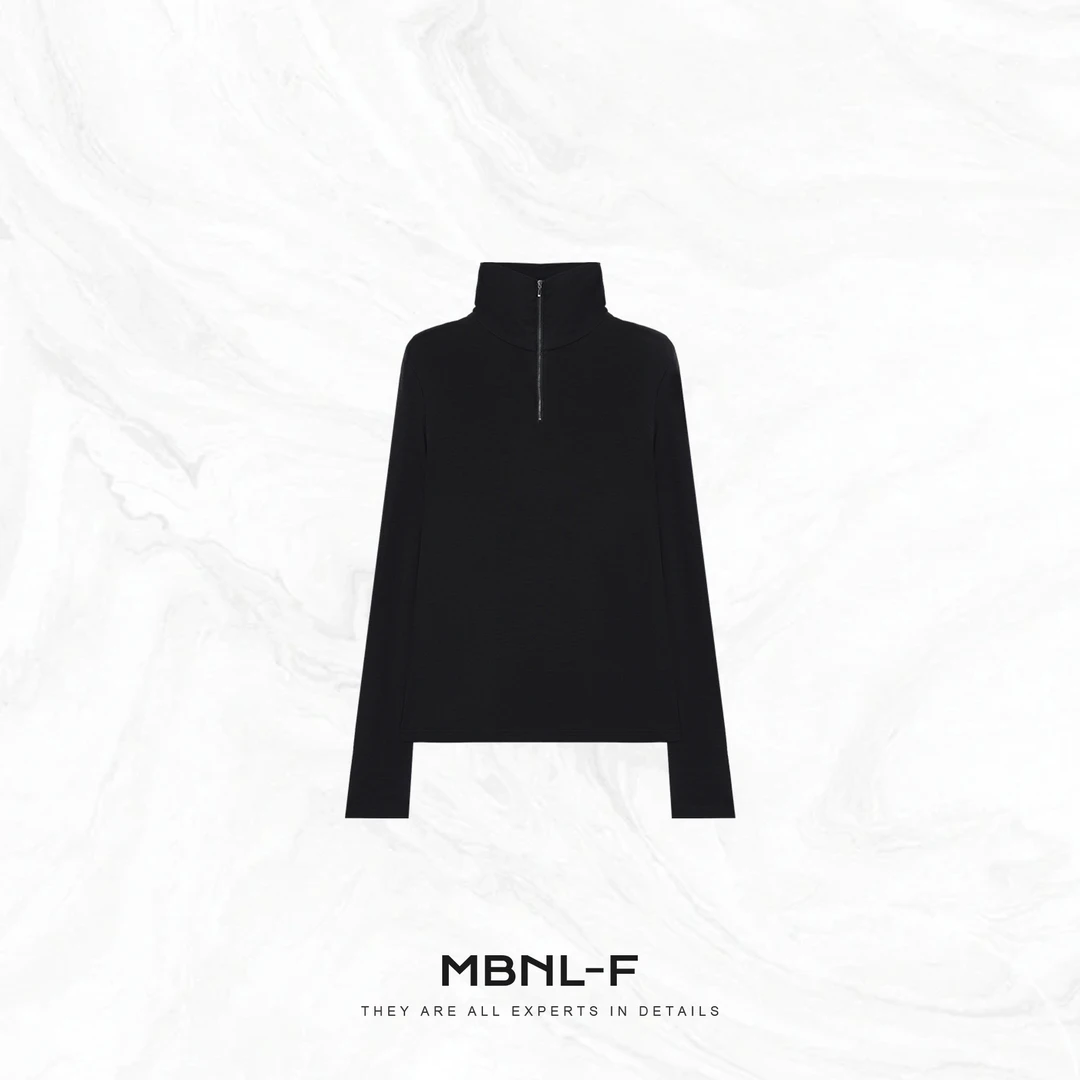 MBNL-F 100%羊毛极简松弛感大翻领半拉链长袖T恤 秦磊XM-XSY3066