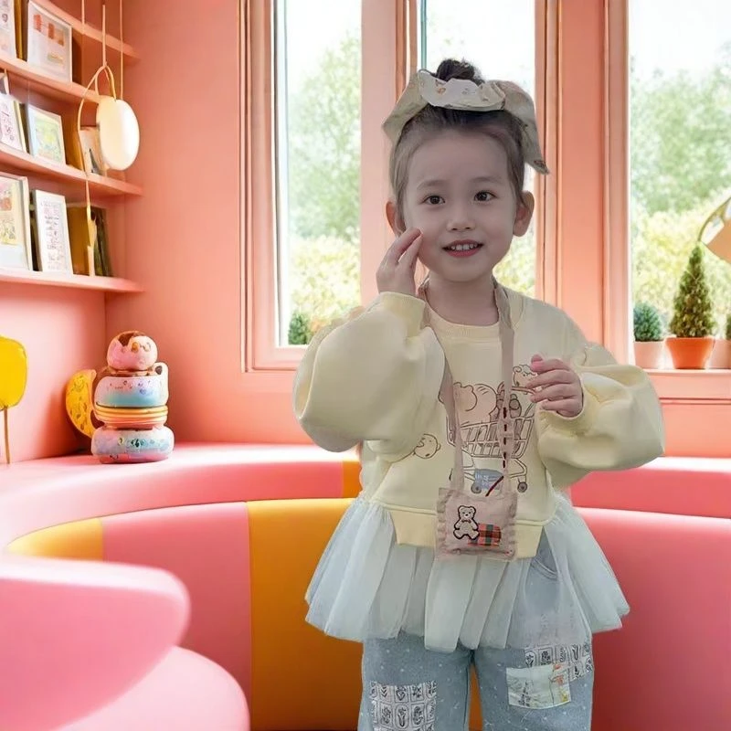 儿童拼纱卫衣长袖春秋款圆领套头韩版拼接可爱公主风套头上衣529