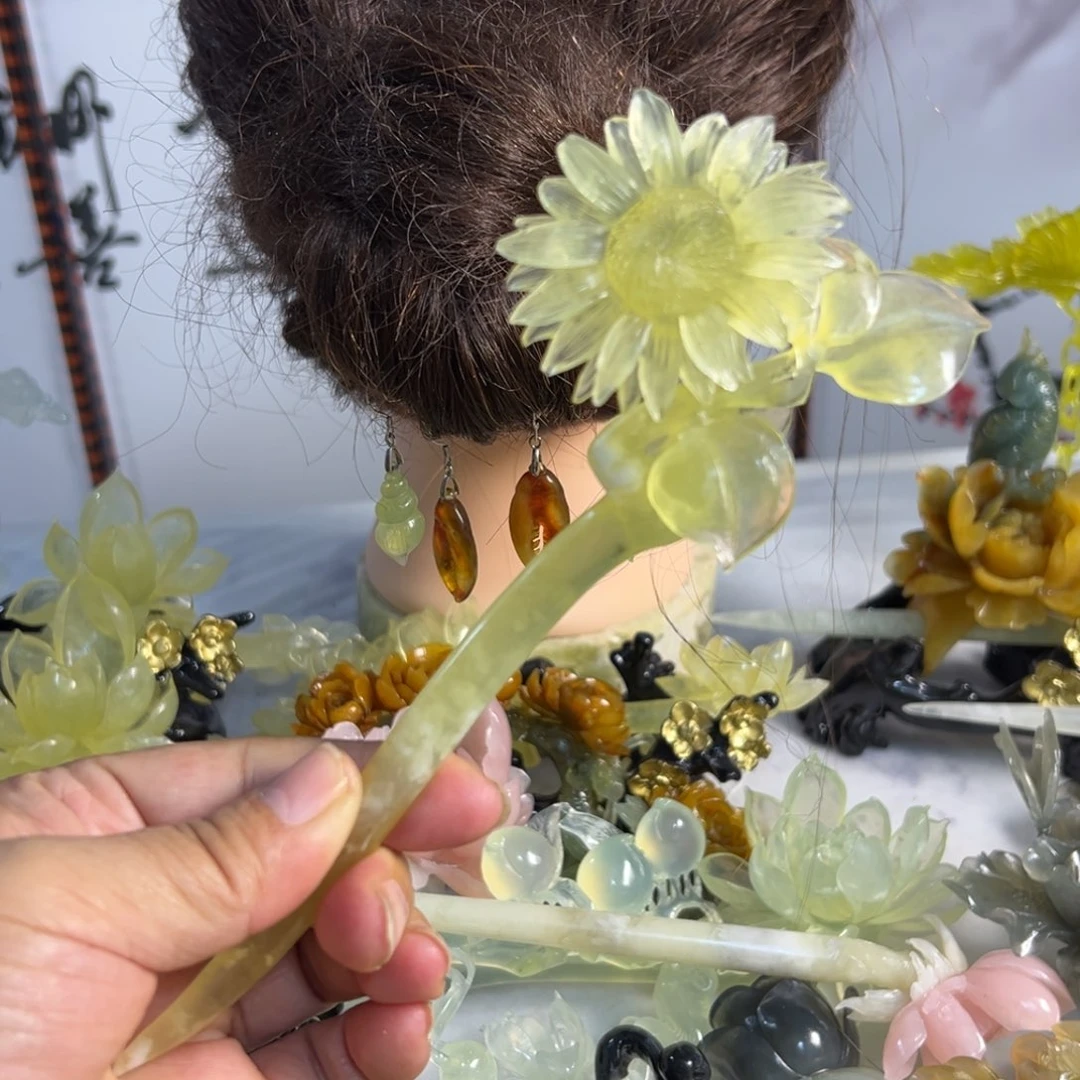 定制蛇纹石玉毛货发饰