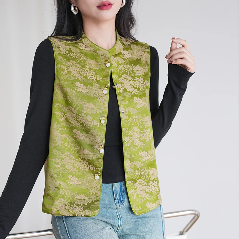 双面穿女马夹新中式提花国风春秋季民族风时髦立体时尚