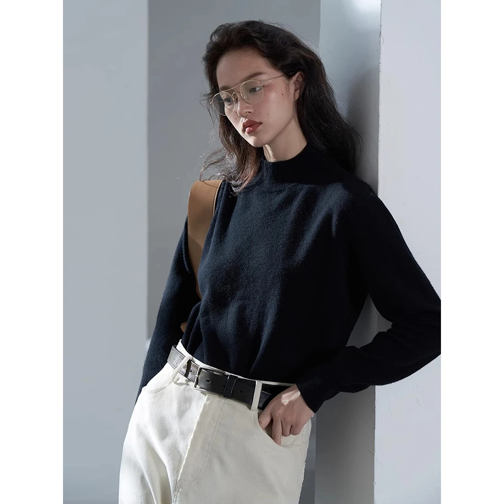 法式高级感半高领黑色毛衣女春秋套头针织打底衫显瘦百搭长袖上衣