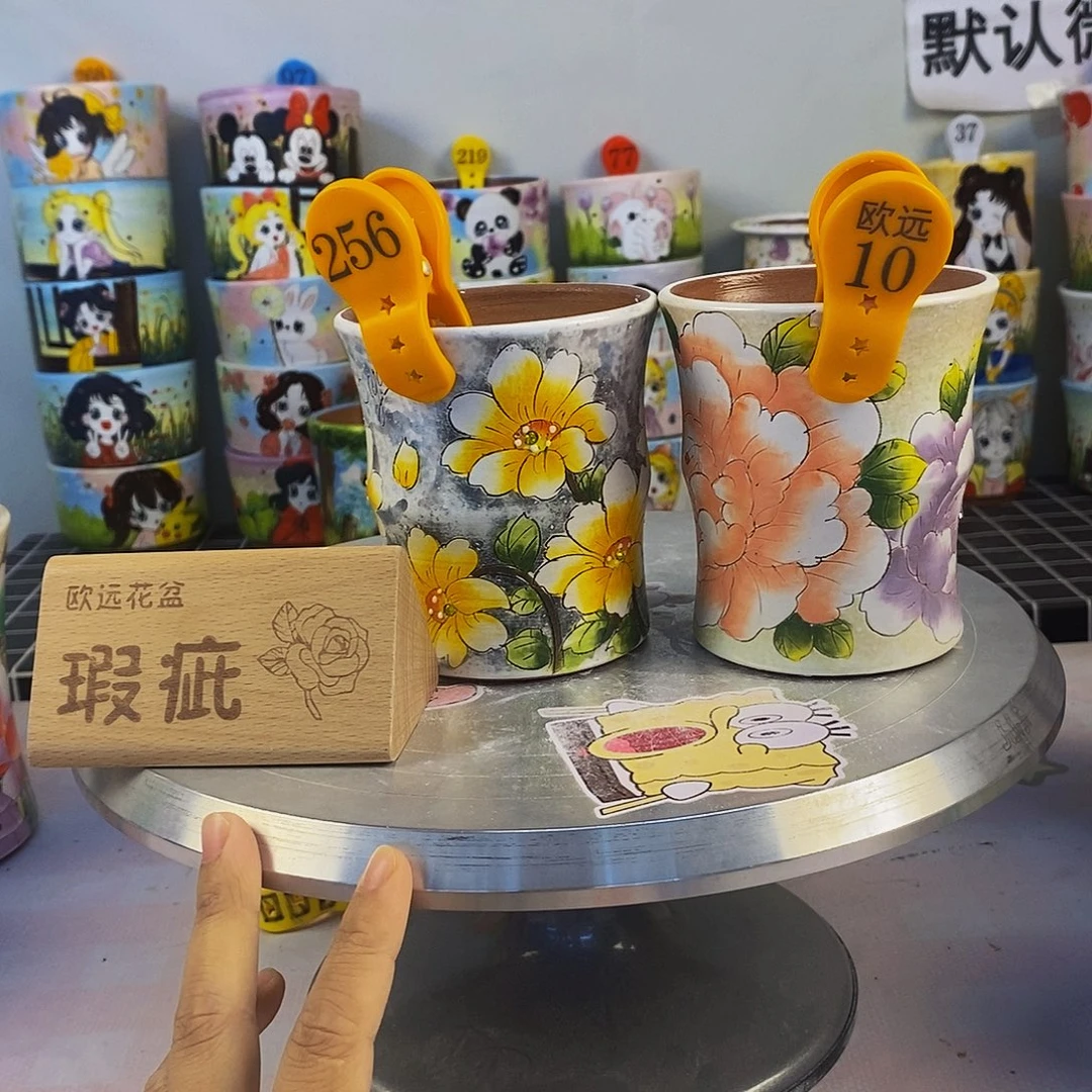 紫砂花盆红陶手绘花盆