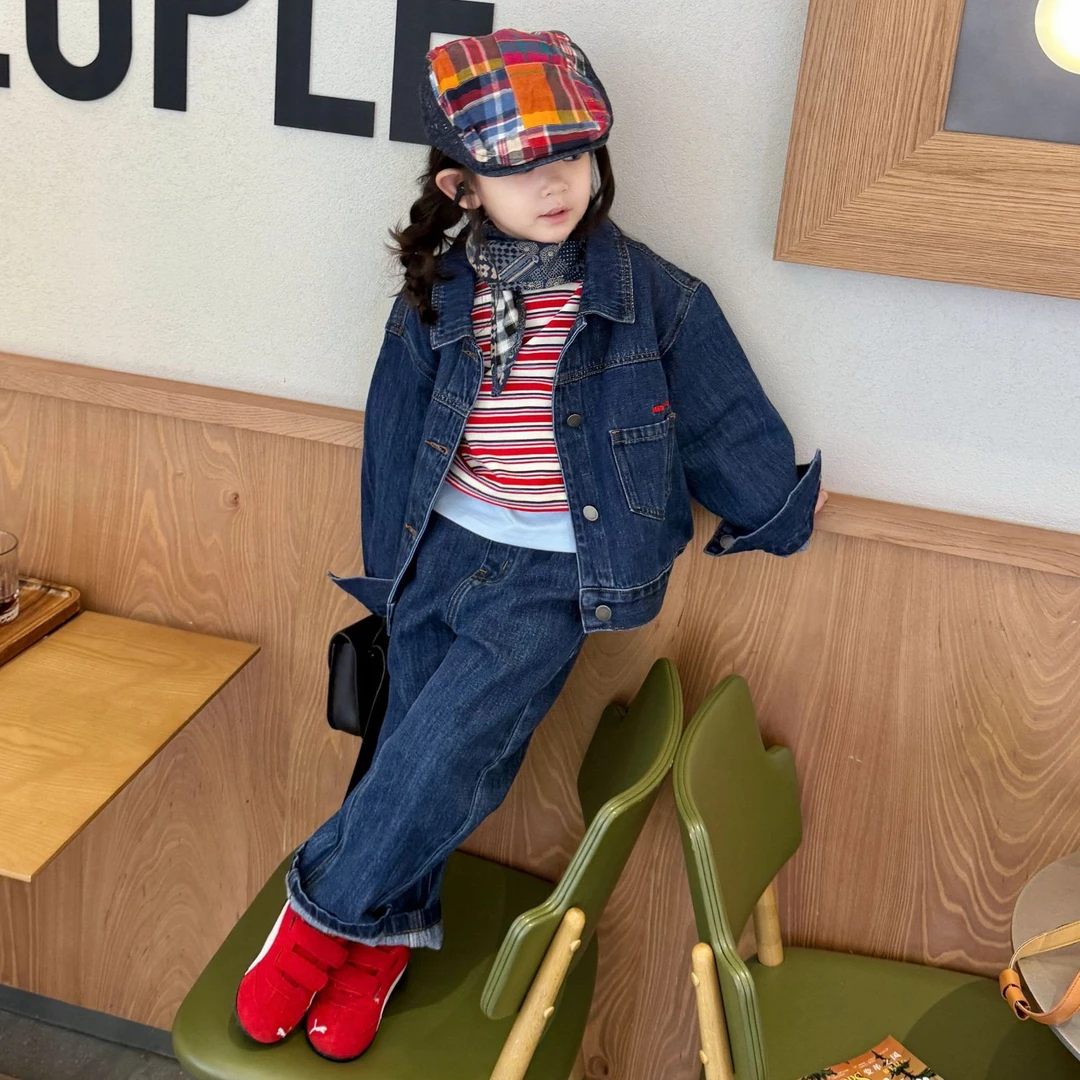 甜小七2025秋季新款女童韩版休闲百搭牛仔外套牛仔裤两件套套装
