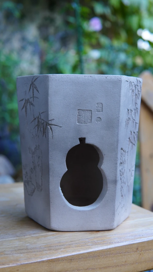 【从来文雅即】邱彬刻绘六方白泥凉炉文人茶器煮茶炉