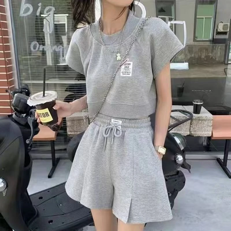 夏天爆款ins小个子宽松运动装女套装港风学生洋气T恤短裤两件套潮