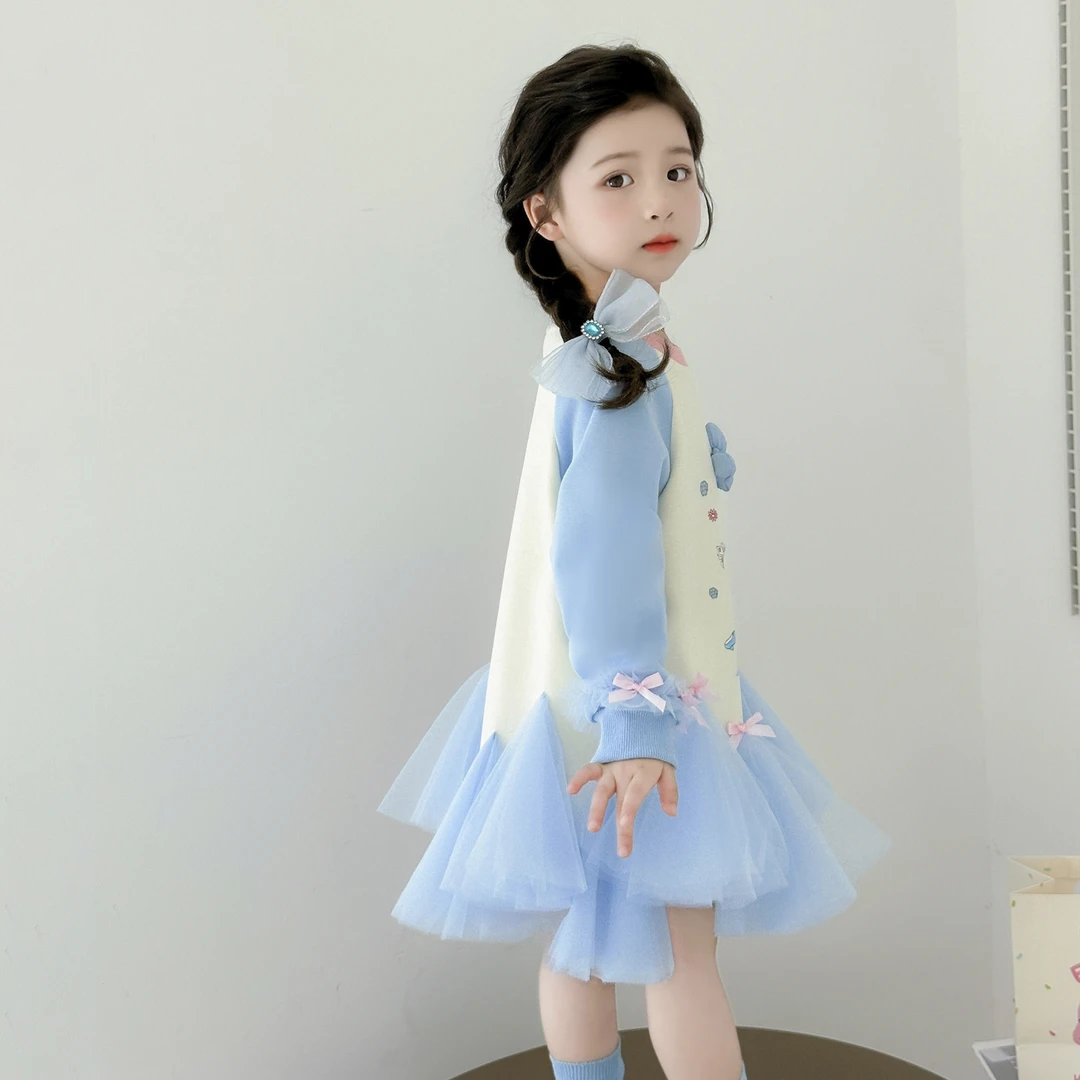 女童秋款爱莎公主卫衣裙长袖卡通2025新款洋气拼色冰雪奇缘连衣裙