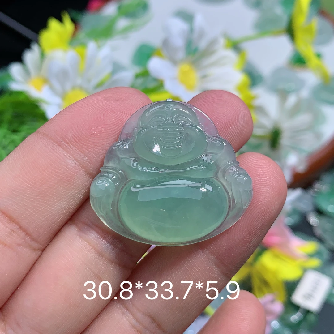 缅甸天然翡翠A货冰种满绿佛公吊坠雅百搭时尚精美雕刻女款