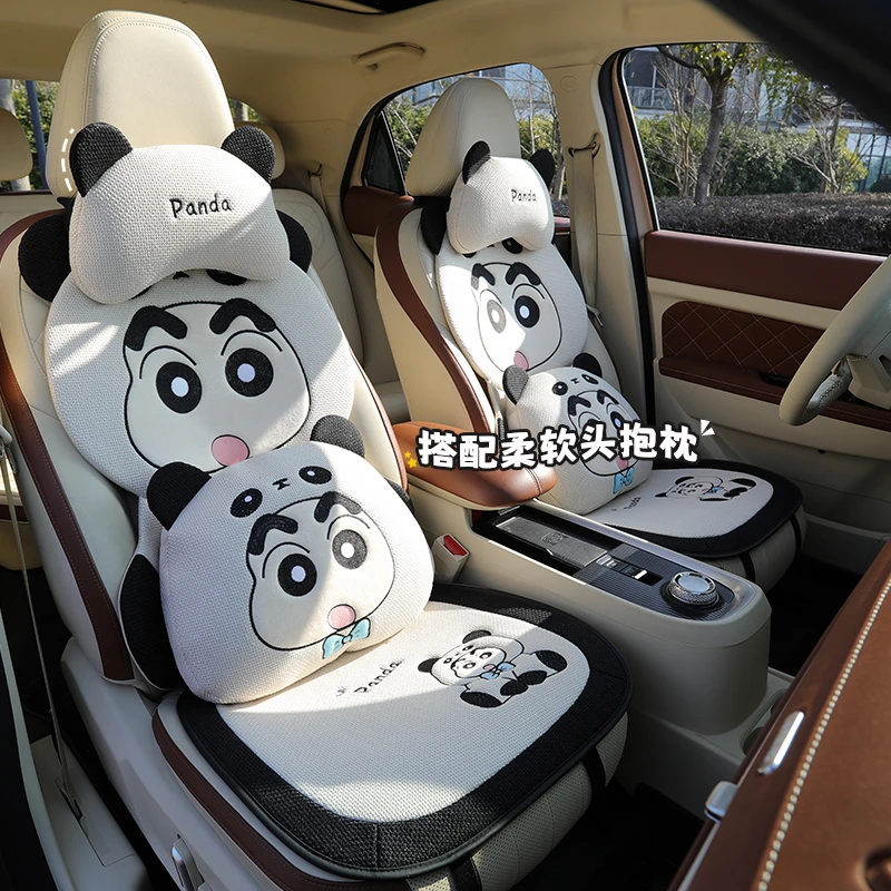 汽车坐垫四季通用可爱卡通小新座椅套小车suv亚麻座套夏季透气女