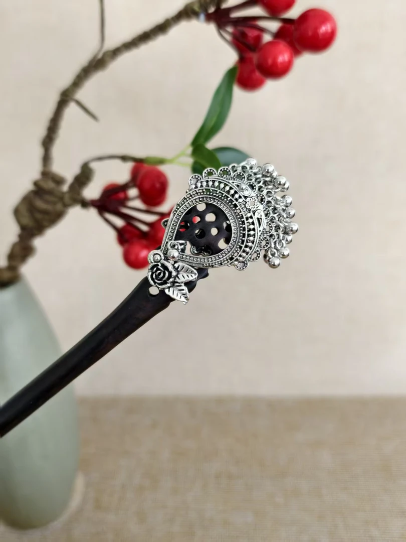 中国风原创设计18公分银色爱心小流苏发簪女簪发民族风复古