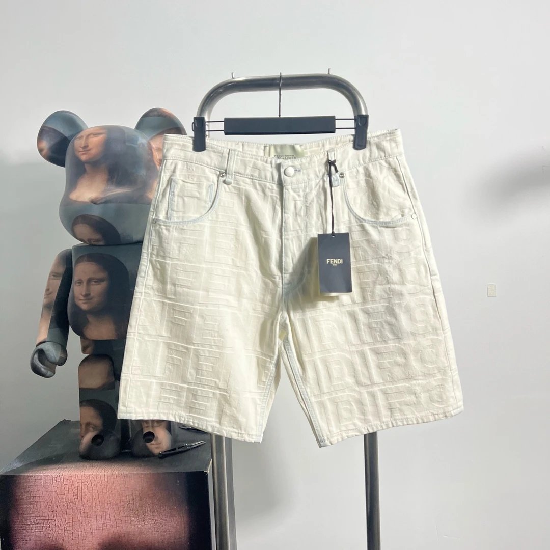 未使用 FENDI/芬迪 满印牛仔短裤 P0807 尺码：32裤长50腰围41
