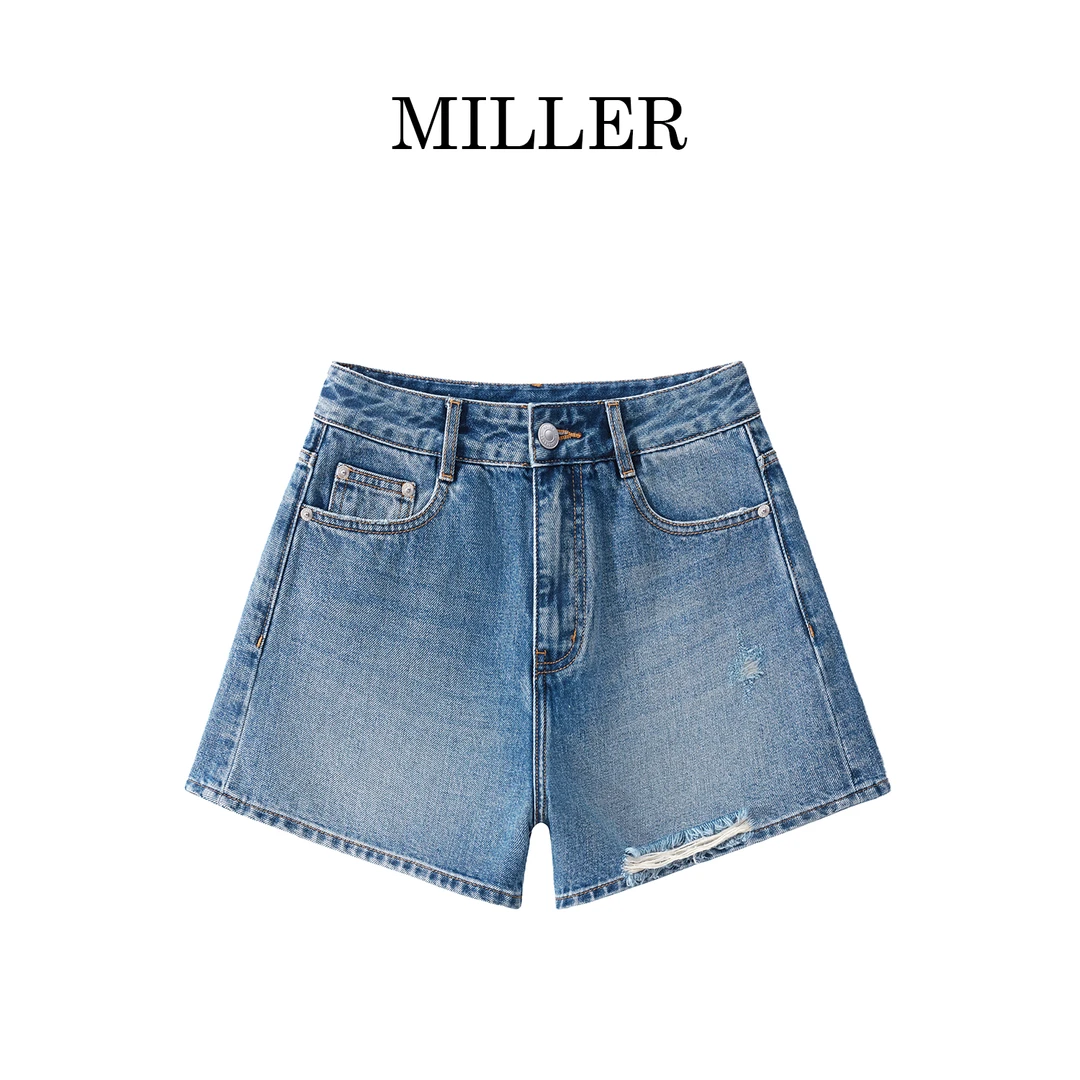 MILLER [云锦]夏季时尚休闲潮流毛边牛仔裤牛仔短裤#2071
