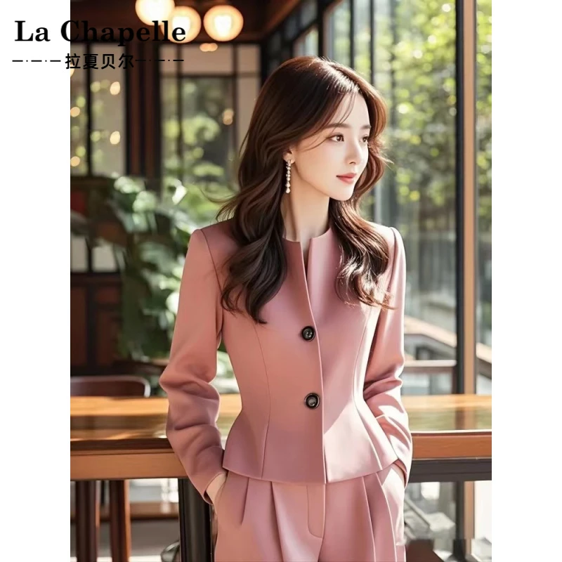 拉夏贝尔早秋新款小香风杏色短款外套高级感独特超好看气质收腰上