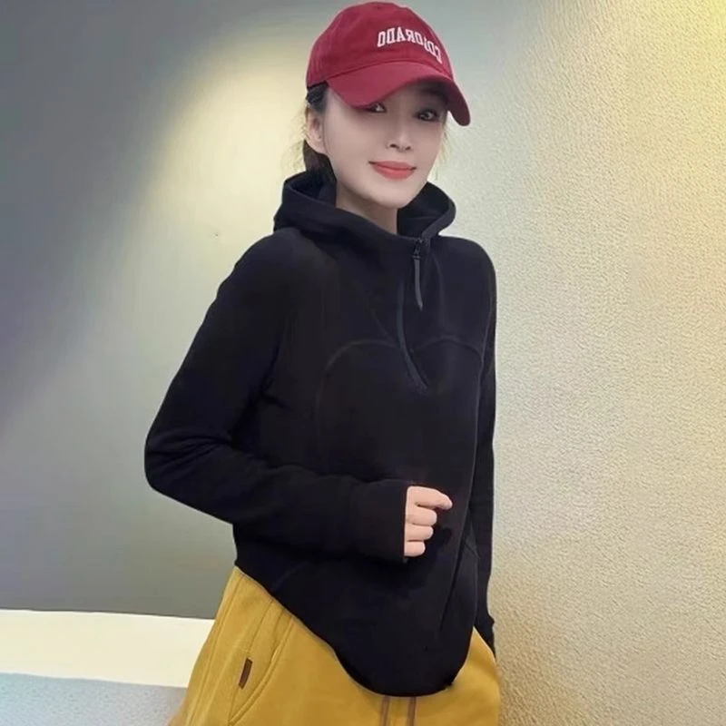 半拉链连帽韩版简约卫衣女2025春季新款休闲时尚洋气双面百搭上衣