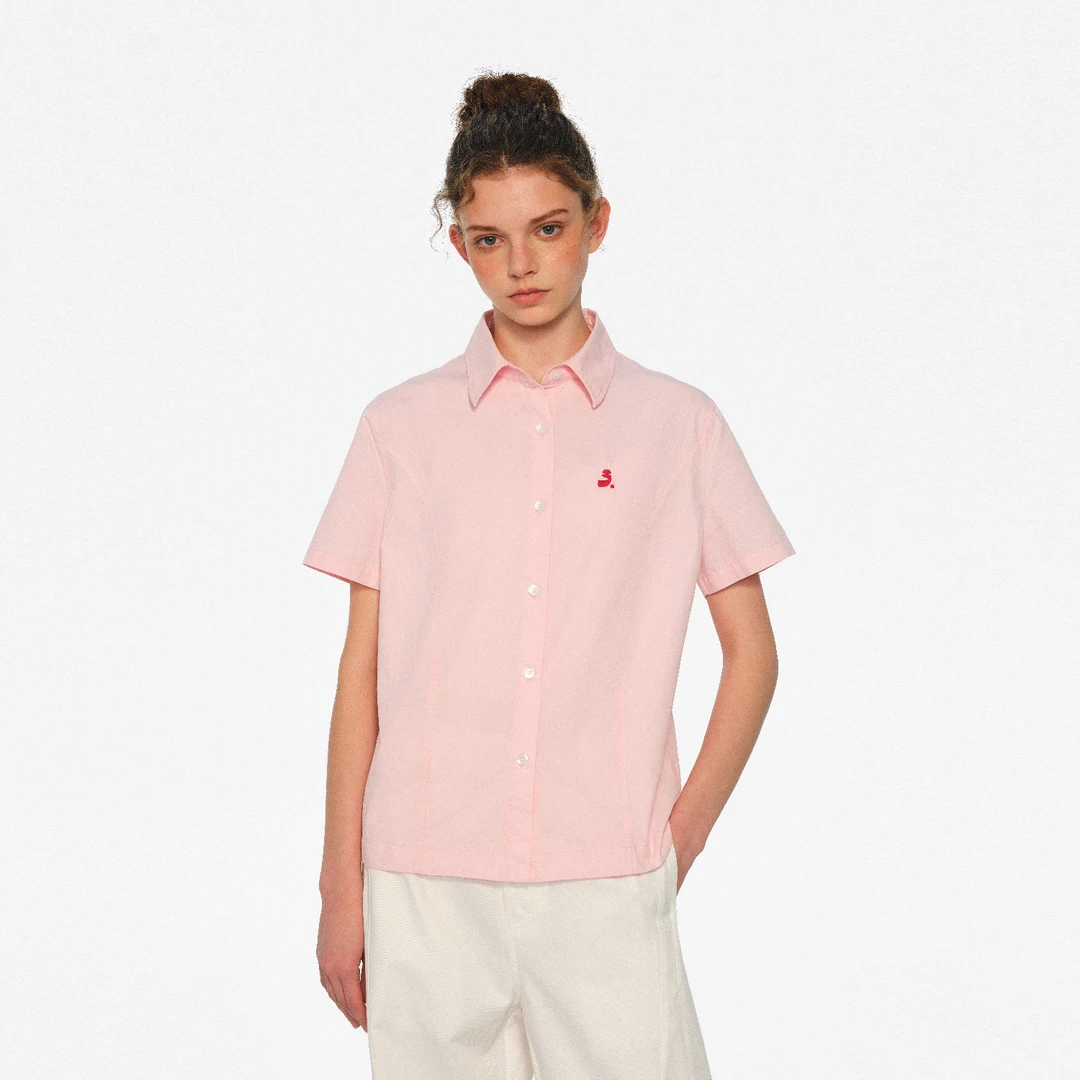 RASS重磅酵洗修身结构短衬衫衬衣蓝色休闲夏季春夏翻领舒适