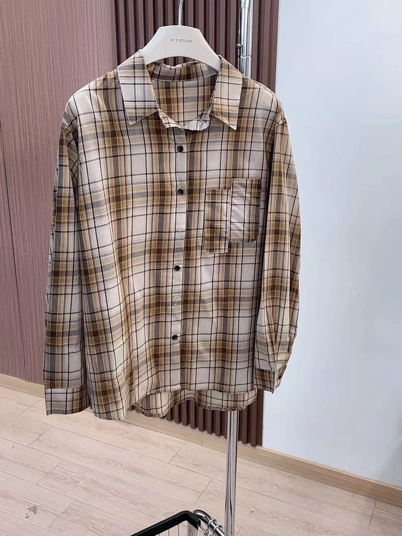 衬衫-81728口袋翻领格子时尚