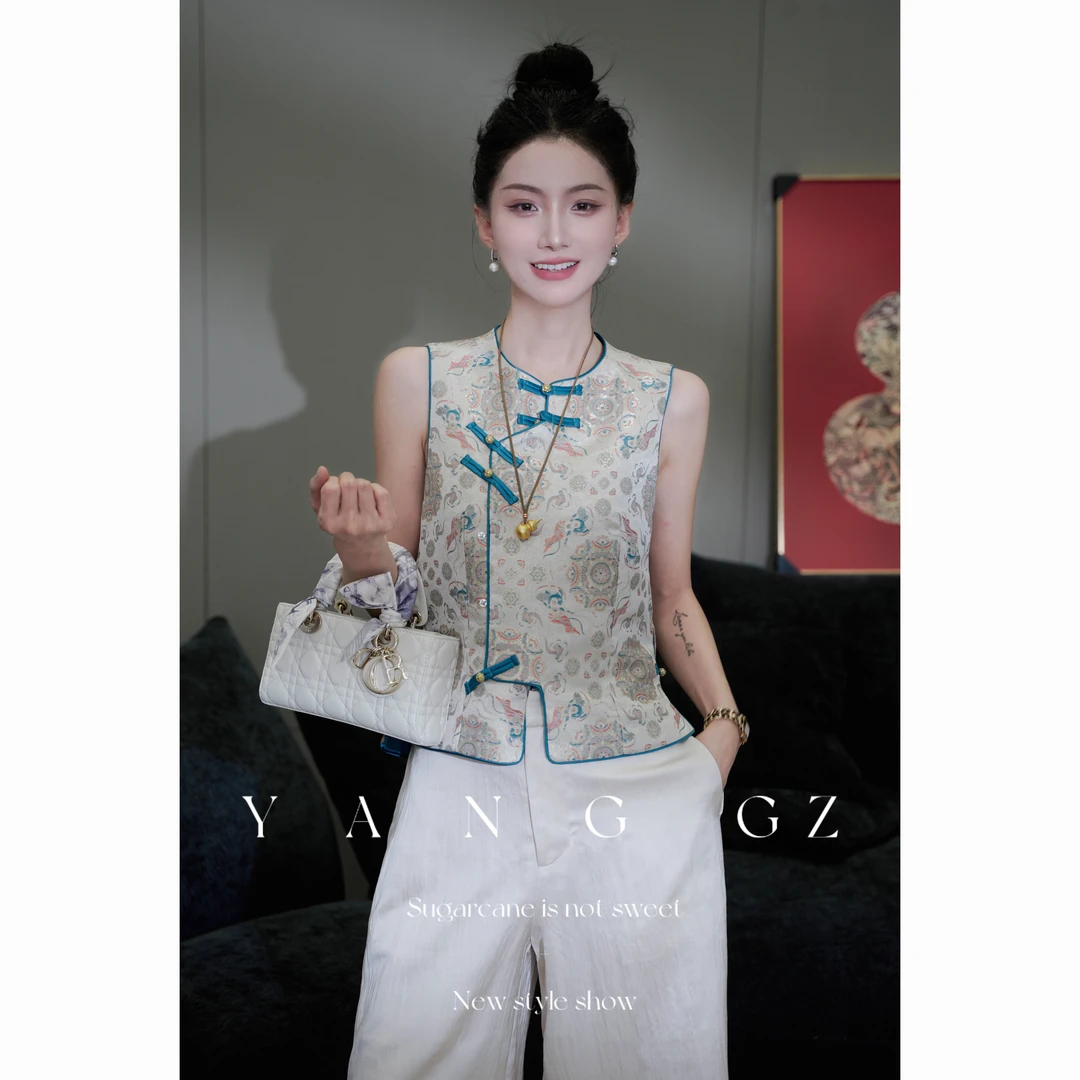 YANG GZ【福禄双全】新中式人丝祥云纹琵琶襟马甲女 GZ5152GL602368