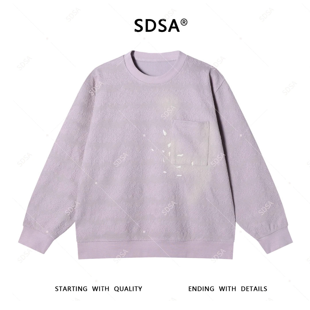 SDSA男士2025新款轻奢痞帅男装撞色刺绣口袋圆领卫衣百搭时尚上衣