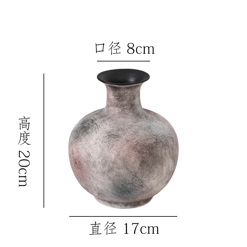 [复古红棕-小圆墩】无孔水培桌面陶瓷花瓶干花鲜花客厅插花瓶