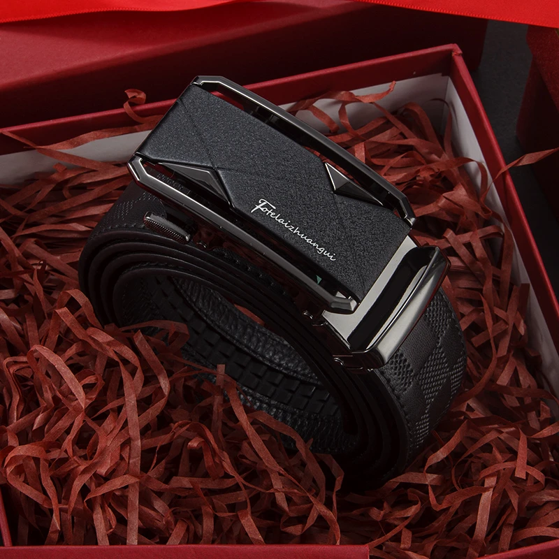 男士牛皮自动扣皮带奢侈纯牛皮裤腰带高档商务裤时尚潮流真皮腰带