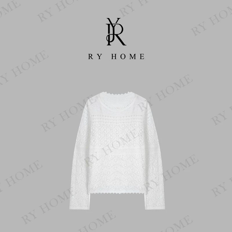 【容雨RYHOME】亚麻莱赛尔混纺休闲简约镂空毛衣252M2943