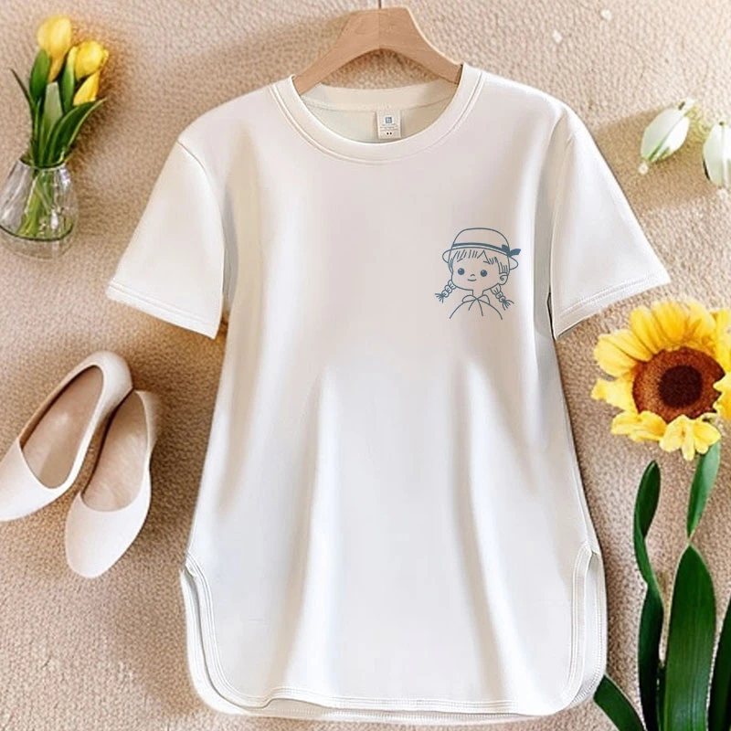 纯棉下摆开叉设计感短袖t恤女夏季新款上衣大码宽松时尚半袖体恤