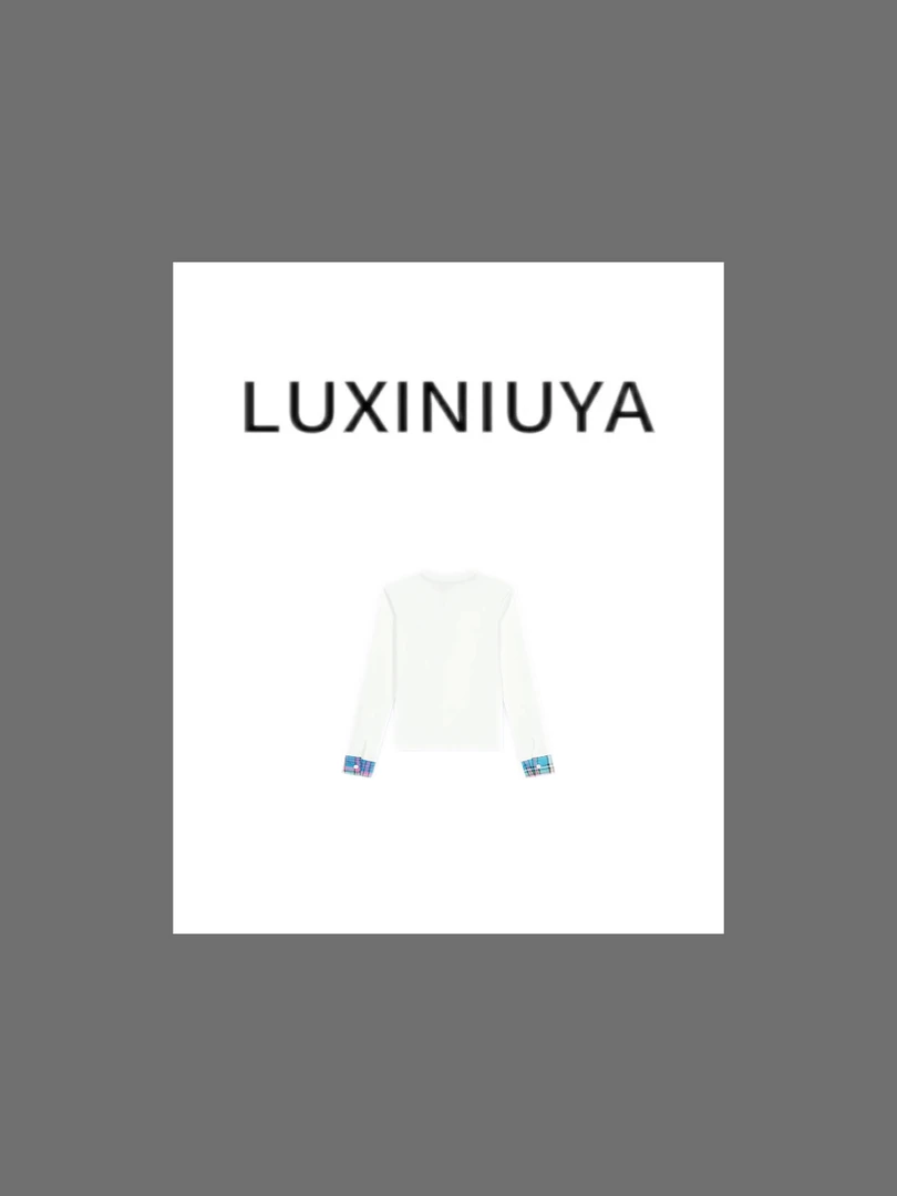 【LUXINIUYA】刺绣星球 春夏新款设计感拼接格子长袖T恤#CX2883
