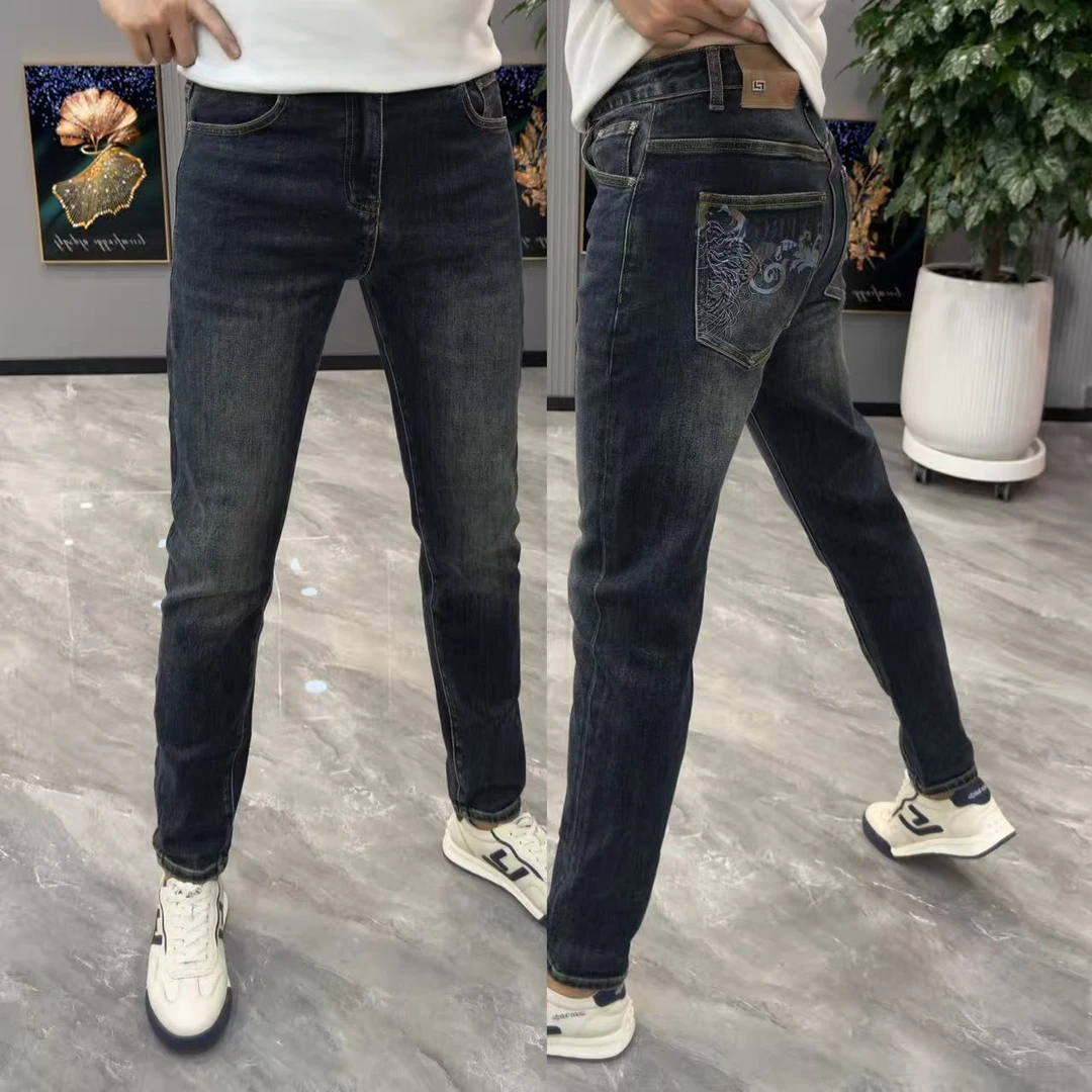 秋季新款男士简约百搭小脚裤裤兜牛仔裤男款爆款2025新款