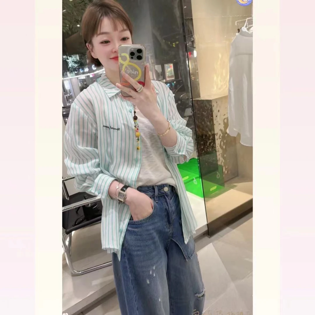 春苗女装    蓝条衬衣     新款休闲时尚舒适百搭