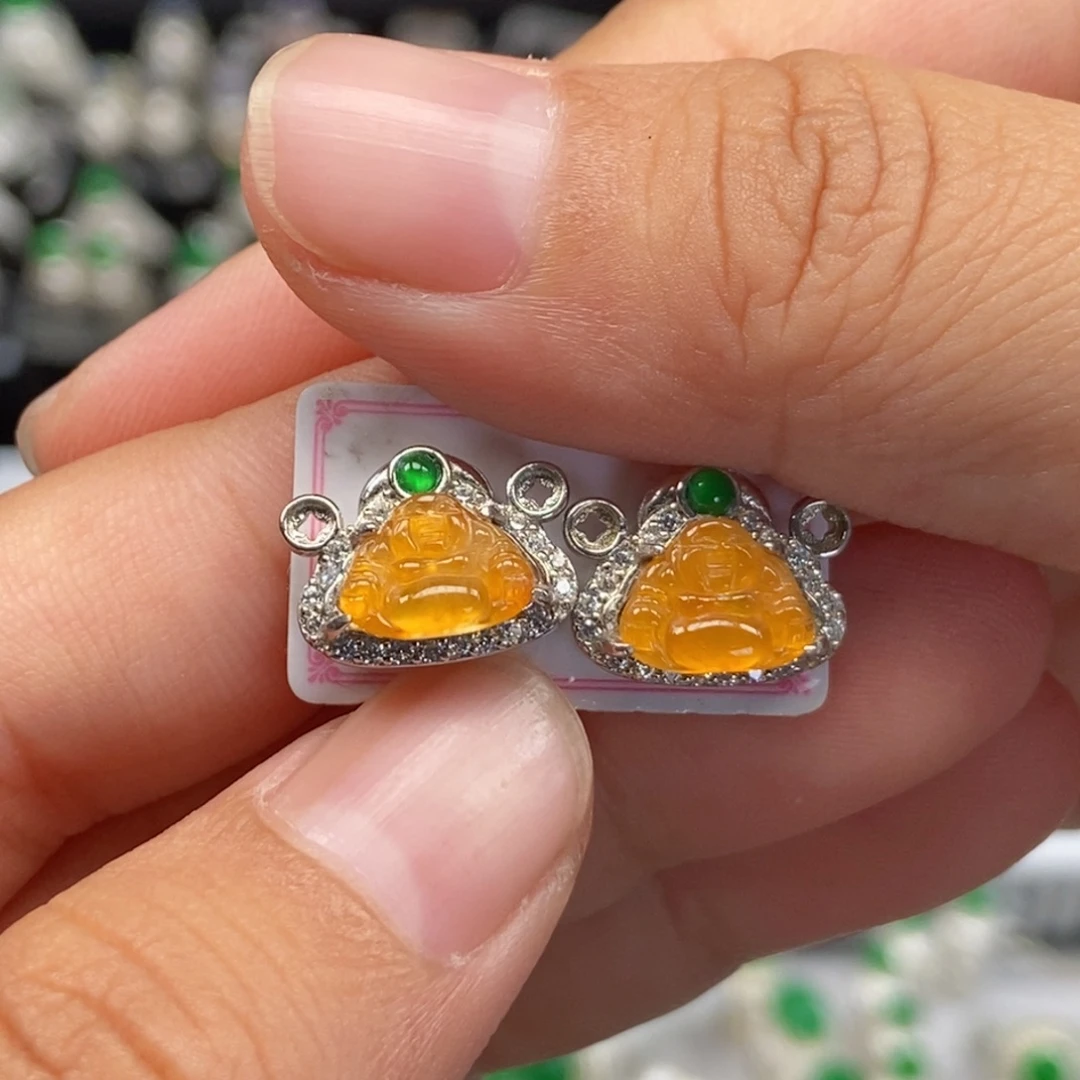 翡翠银S925镶嵌耳饰天然缅甸翡翠12