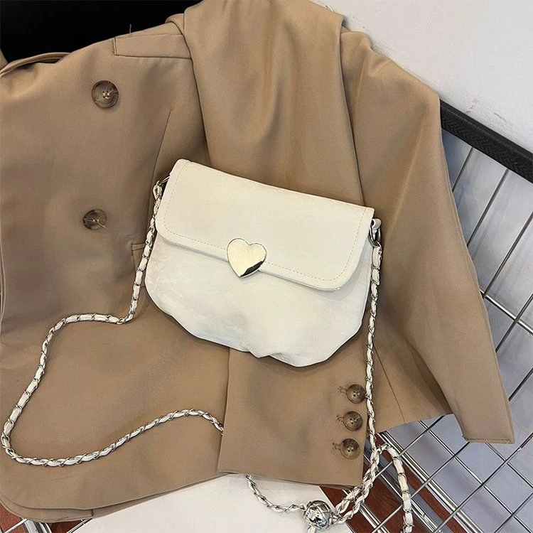 轻奢质感爱心褶皱云朵小包包女2025新款夏季高级感软皮链条斜挎包