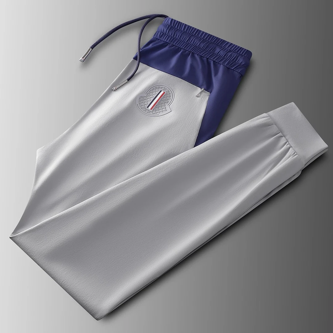 夏季时尚简约个性撞色拼接冰丝速干薄男士运动小脚卫裤休闲裤子男