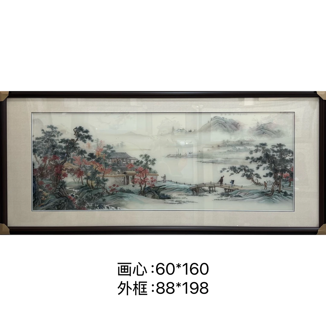 苏绣纯手工精品单面绣古画山水《访友图》