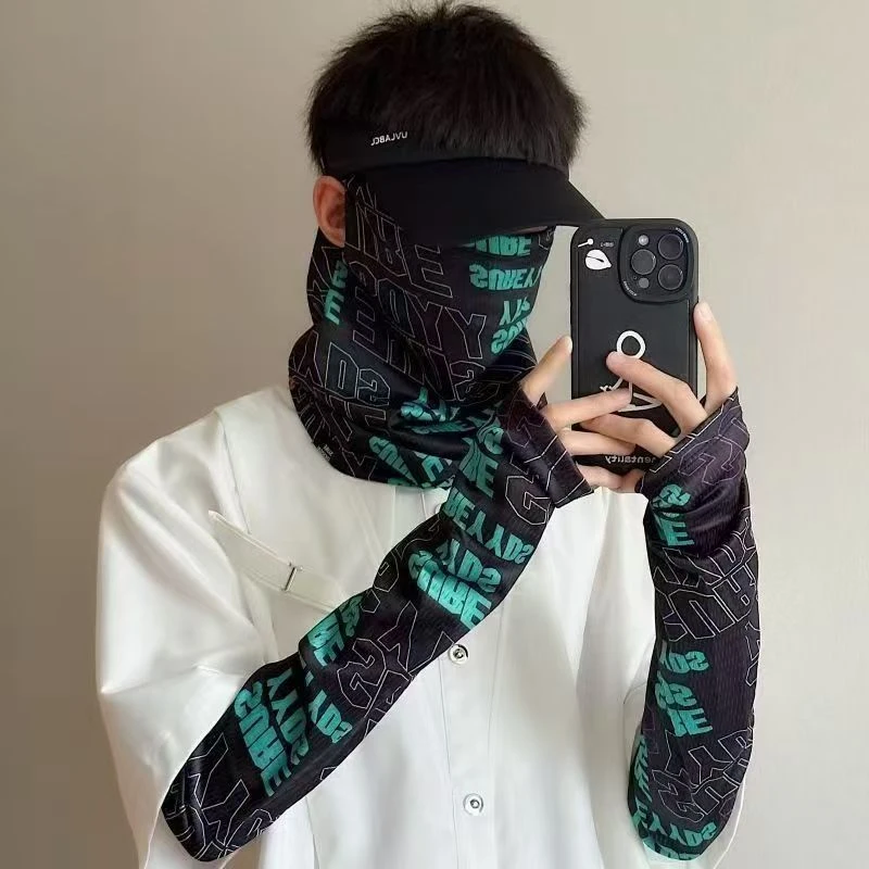 冰丝轻薄防晒夏季套袖男女户外护臂骑行开车手套防紫外线袖套面罩