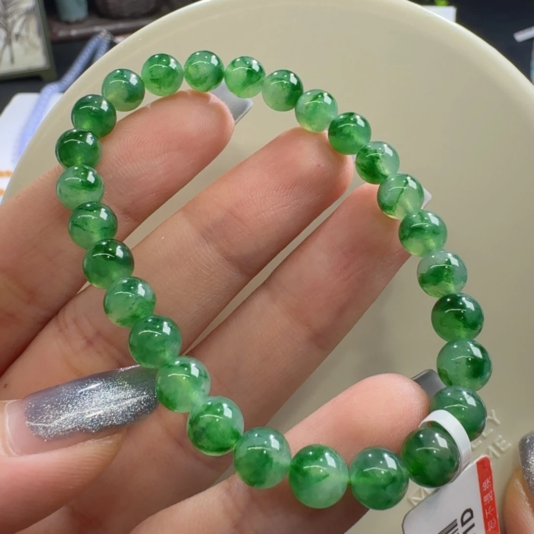 未镶嵌手串翡翠冰飘绿花手串卡6 绿野仙踪！