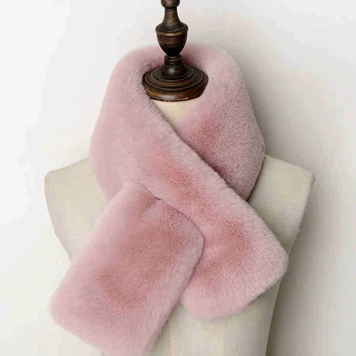可爱风极简风厚款法式女保暖围巾森系冬季皮毛饰品双面交叉围脖