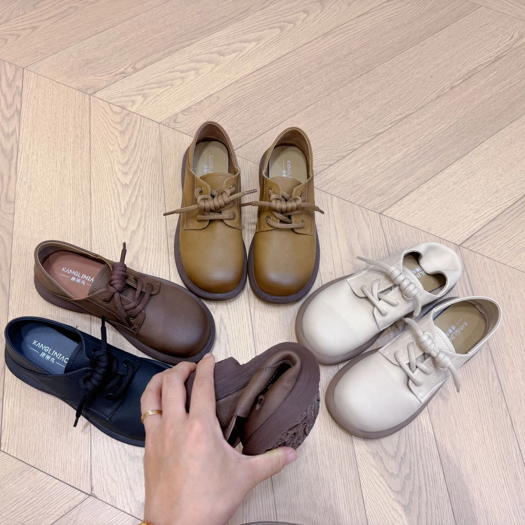 可踩跟真皮舒适女鞋爆款单鞋软面软底休闲通勤鞋厚底流光风乐福鞋