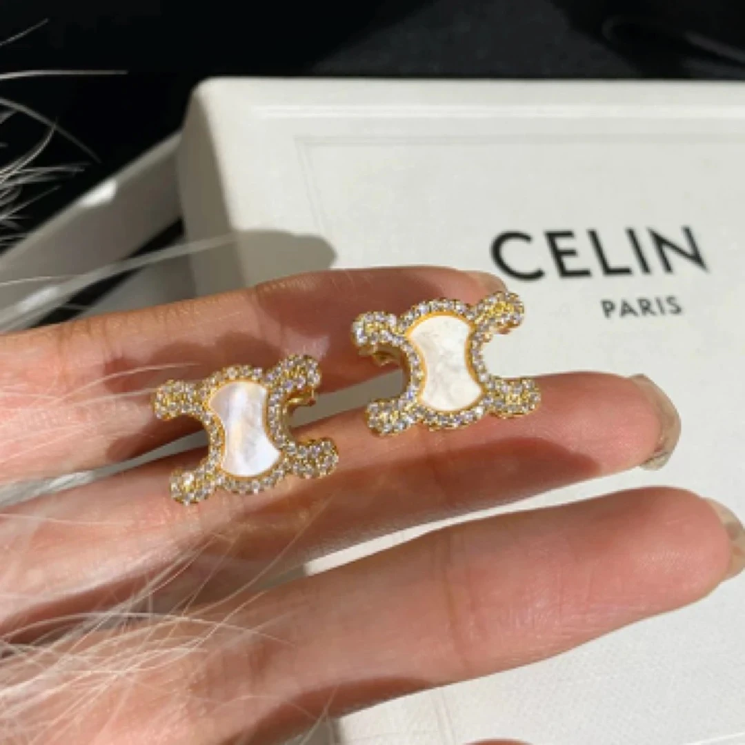 铜合金耳饰 【凯旋门锆石贝壳】耳钉轻奢高级感耳饰小众设计感女