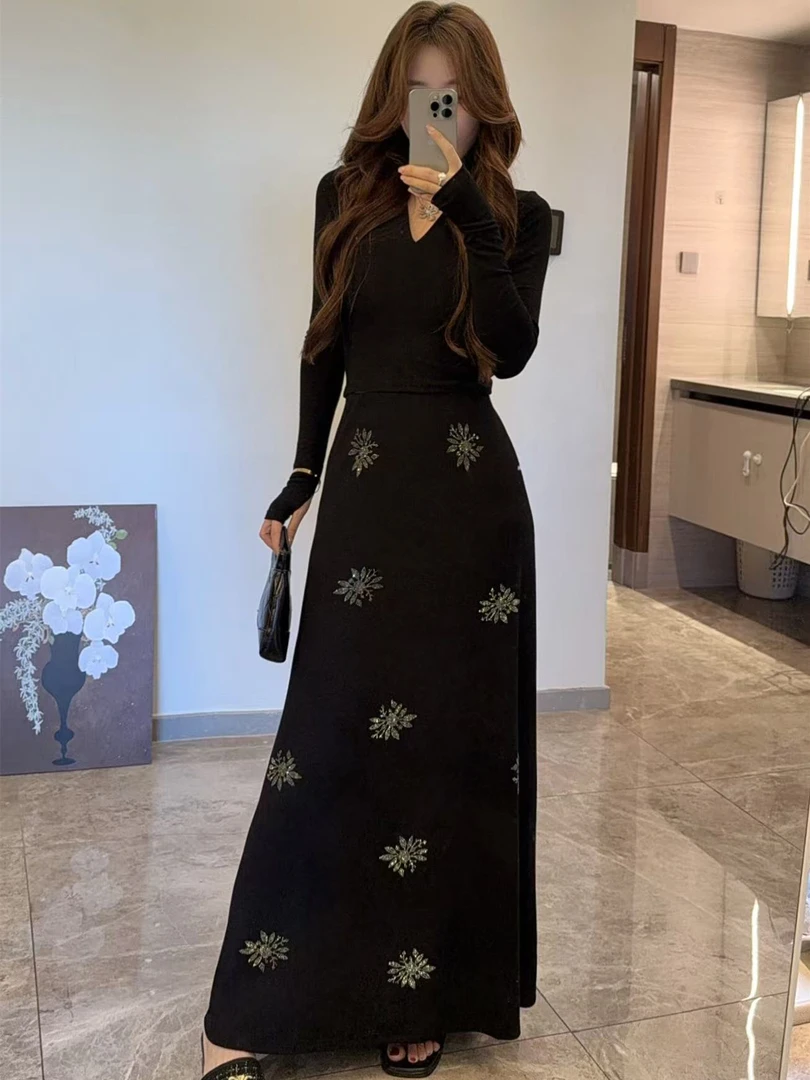 法式高级感时尚套装气质上衣穿搭一整套半身裙烫钻两件套8040#