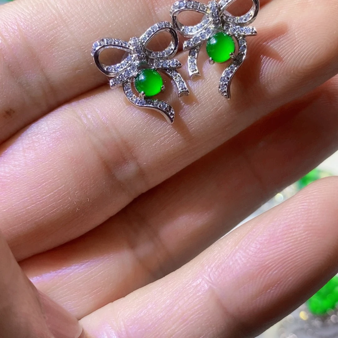 翡翠银S925镶嵌耳饰