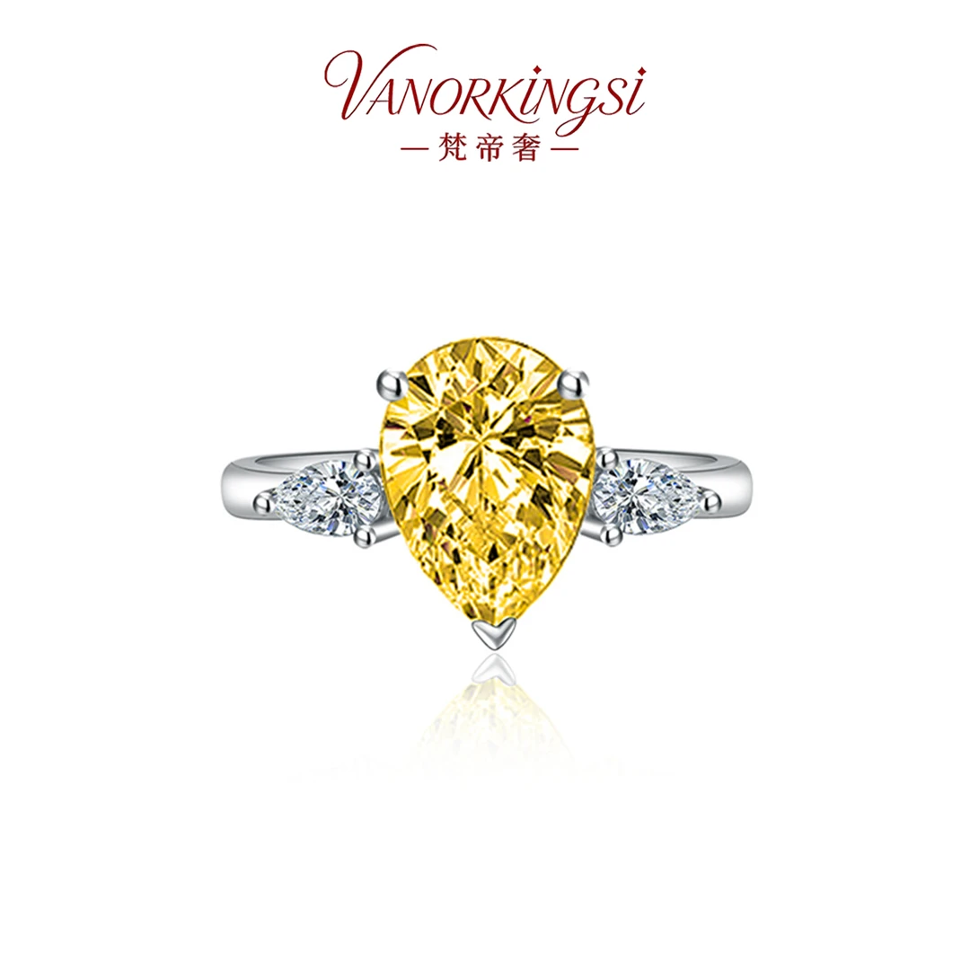 铜合金戒指 轻奢精致时尚百搭简约黄色水滴星钻戒指 | F6173