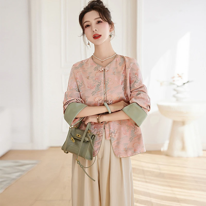 涤纶盘扣提花2024唐装外套刺绣新中式高级感上衣中国风女装改良春