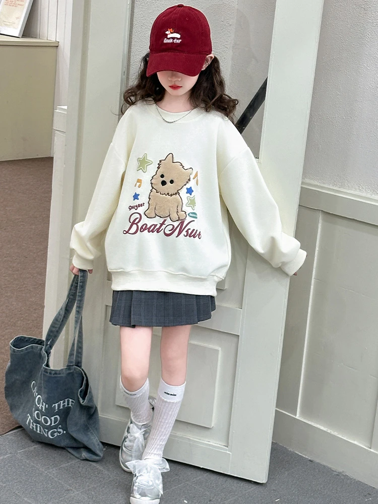 2025韩版秋季中大童休闲女童卡通卫衣圆领上衣长袖童装亲子装