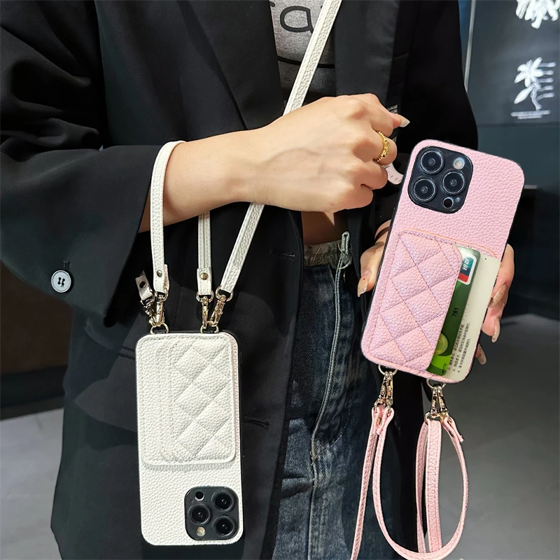 苹果16promax手机壳iphone15多槽卡套14plus小香风13斜跨绳12背带