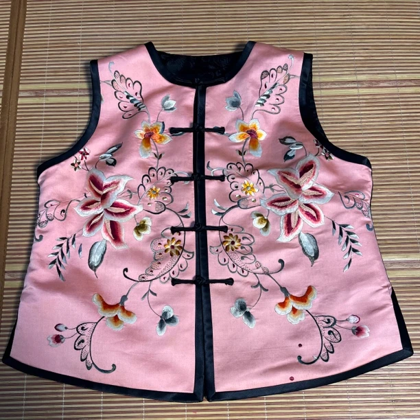 永玉苗绣桑蚕丝面料老刺绣中式小马甲单面绣