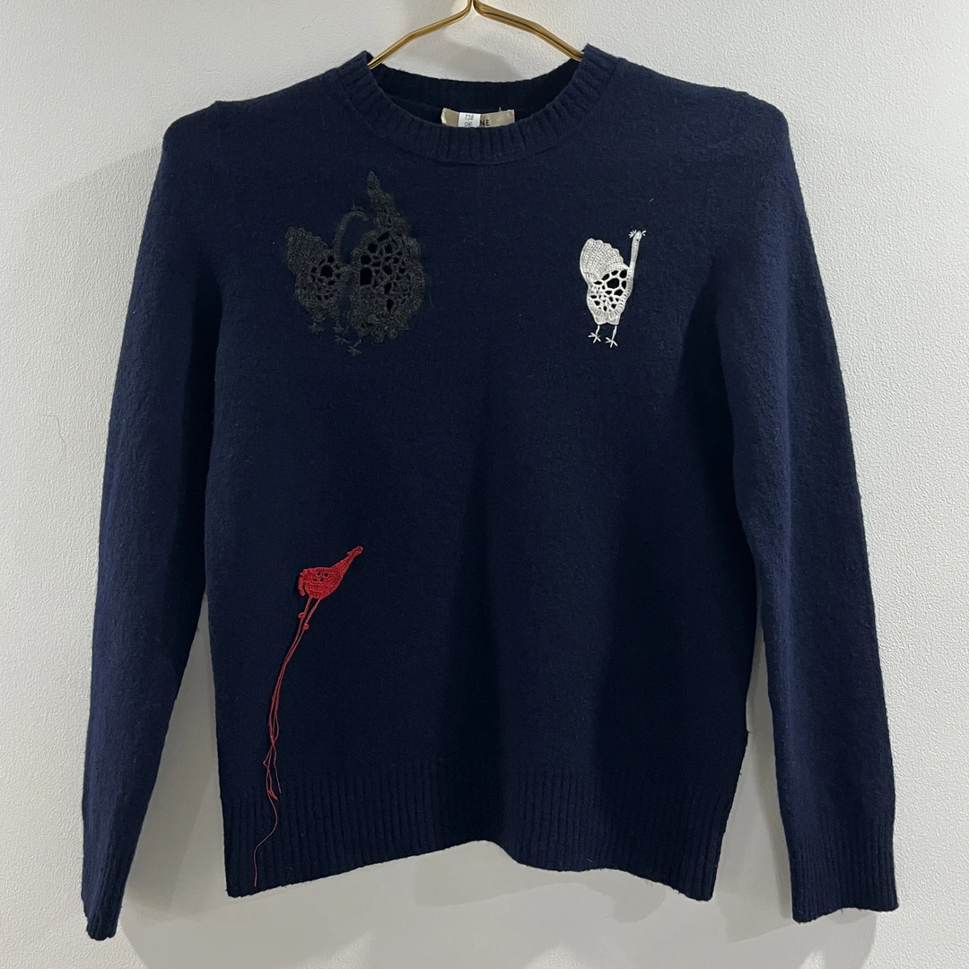 99新 Celine/思琳 CELINE思琳蓝色刺绣毛衣S码/E50182