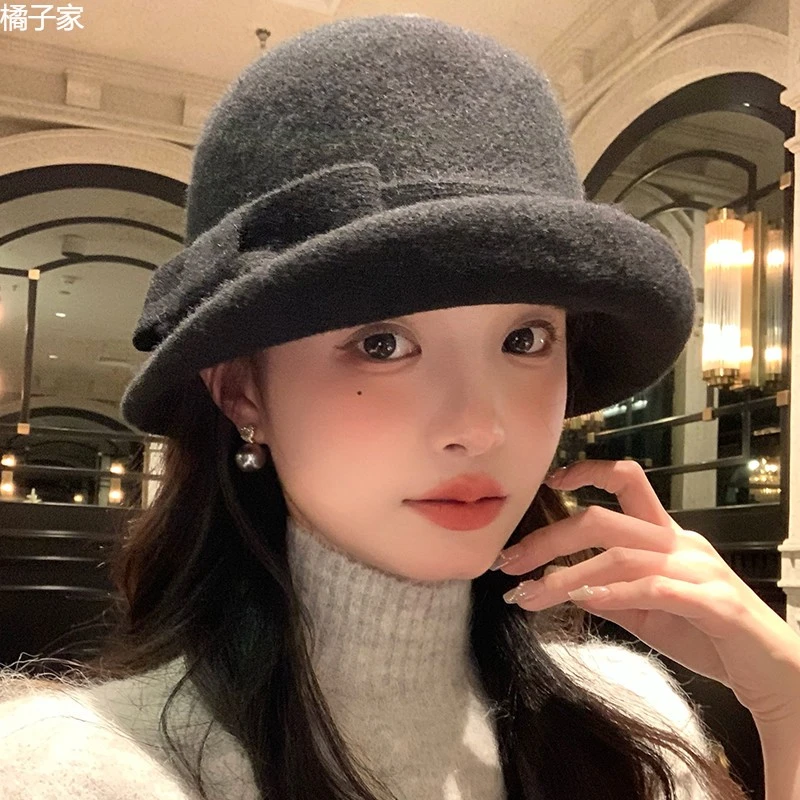 【店铺优选】卷边羊毛礼帽女冬季高级感千金帽显脸小渔夫帽盆帽