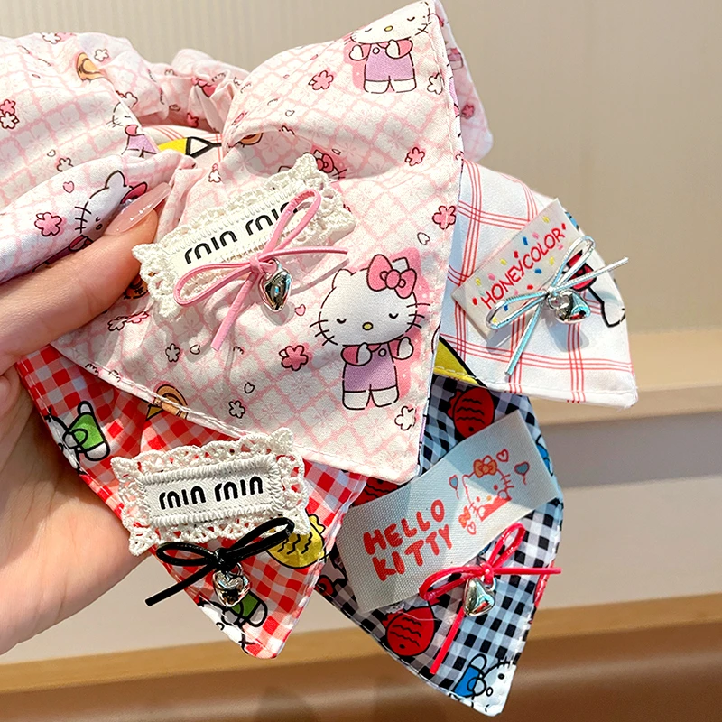 新款儿童格纹方巾发圈可爱卡通发饰小女孩头绳宝宝发绳头饰橡皮筋